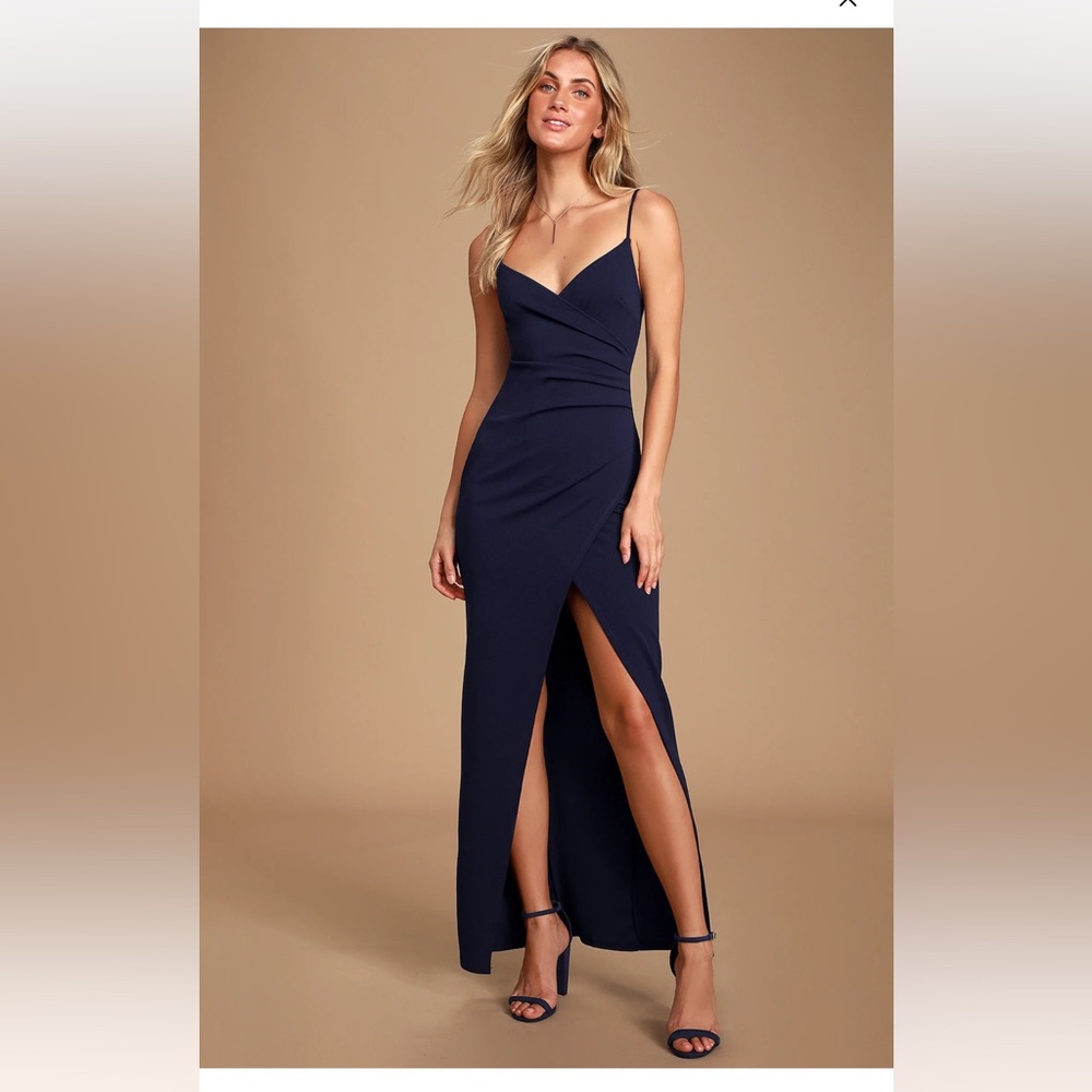 Lulus Sweetest Admirer Navy Blue Ruched Surplice Maxi Dress XS